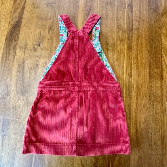 MINI BODEN Red Corduroy Pinafore Dress Girls 2-3 Brown Cord Pinafore Overall - Picture 2 of 8